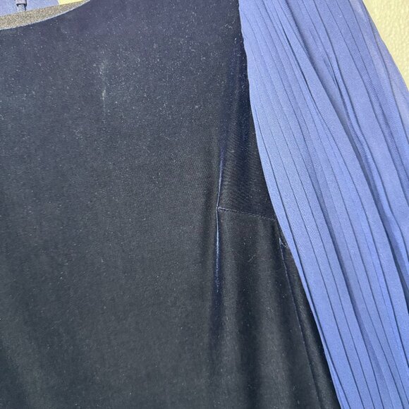 Eliza J Womens Size 8 Blue Velvet Cocktail Dress Pleated Chiffon Sleeves Holiday - Picture 14 of 16